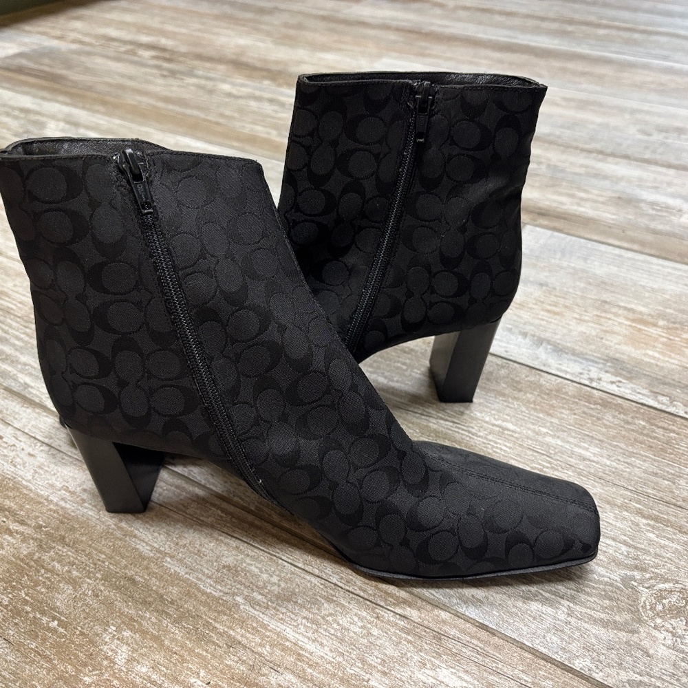 Coach Black Signature Logo Heeled Ankle Boots